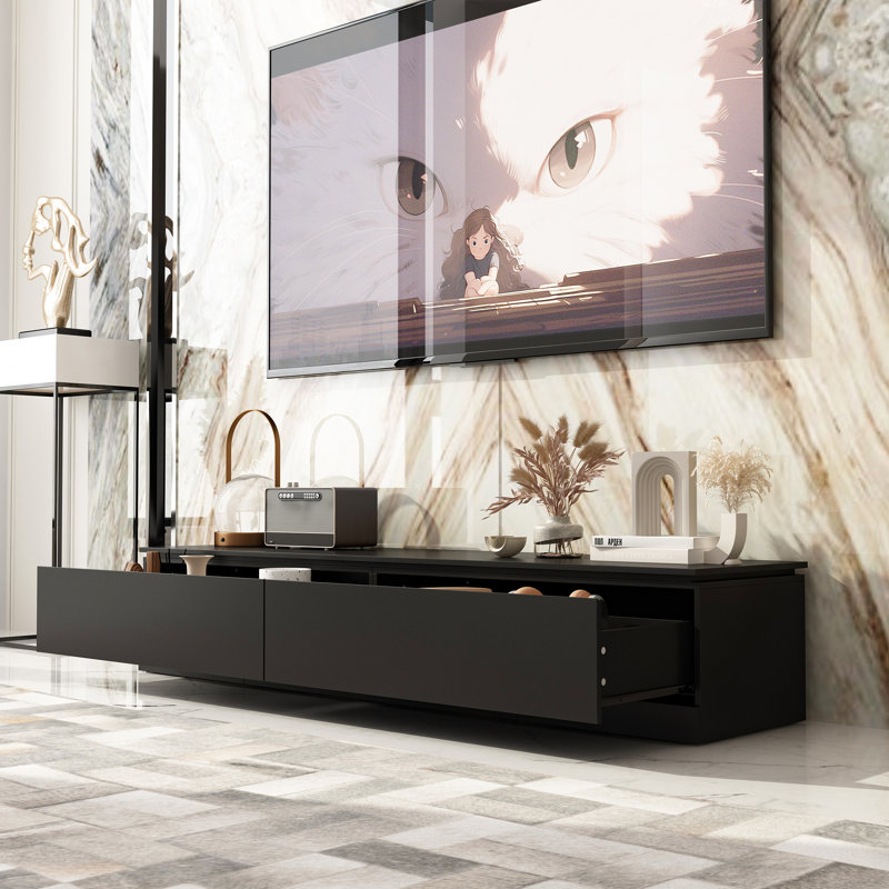 Adjustable Modern TV Stand With Expandable Storage Matte Black Low Profile Entertainment Center